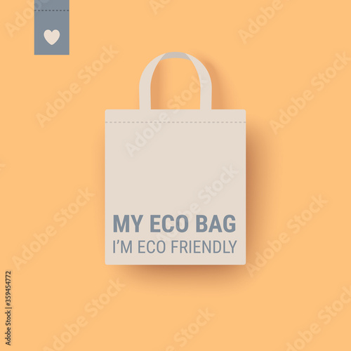 Eco bag vector icon. Cloth Bag Tote sign. Zero waste Eco-friendly concept illustration isolated on yellow background