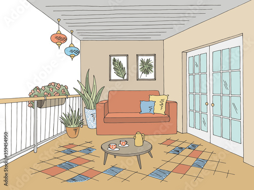 Balcony graphic color interior sketch illustration vector 