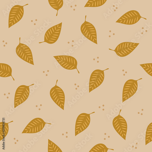 Autumn leaves seamless pattern on beige background. Good for wallpaper, wrapping paper, textile print, design.