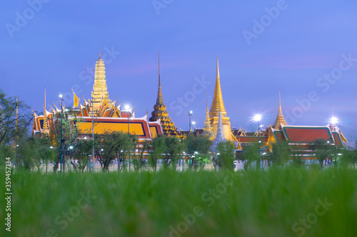 Wat Phra Keao in Bangkok, Thailand at dusk. photo