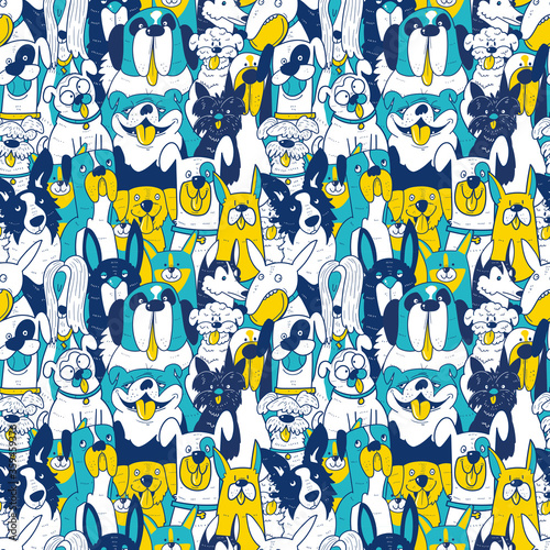 Vector dogs different breeds seamless pattern