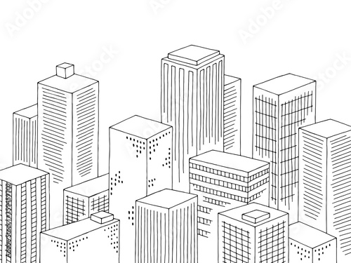 City graphic black white cityscape top view from above aerial sketch illustration vector