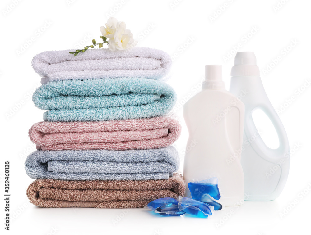 Clean and fresh laundry on white background. Clean and fresh laundry on white background.