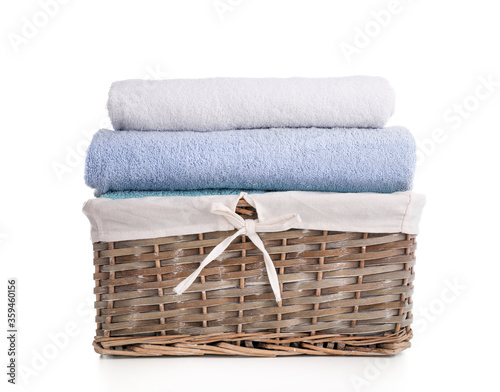 Clean and fresh laundry on white background.