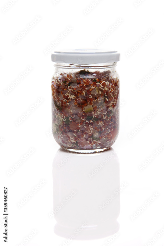 Nutrition concept - Healthy food, Diet, Detox, Clean Eating or Vegetarian concept. A nutritious food on glass jars against white background. Delicious salad in a glass jar. Nutrition concept - Healthy food, Diet, Detox, Clean Eating or Vegetarian concept. A nutritious food on glass jars against white background. Delicious salad in a glass jar.