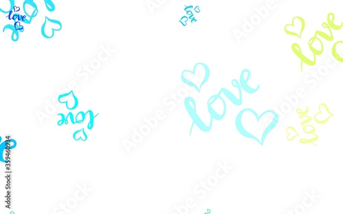 Light Blue, Green vector template with doodle hearts.