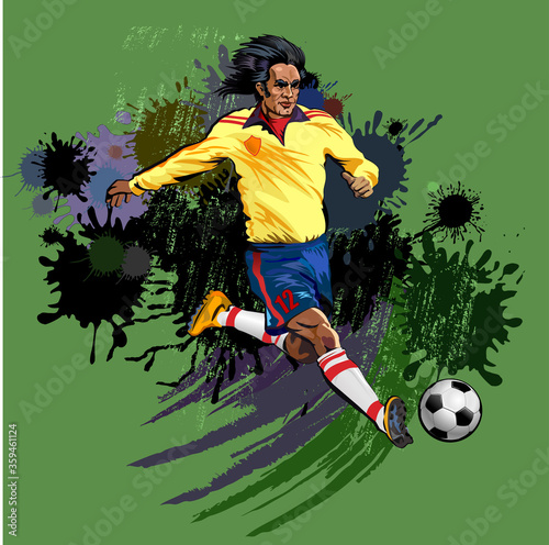 Forward attacks. Soccer striker