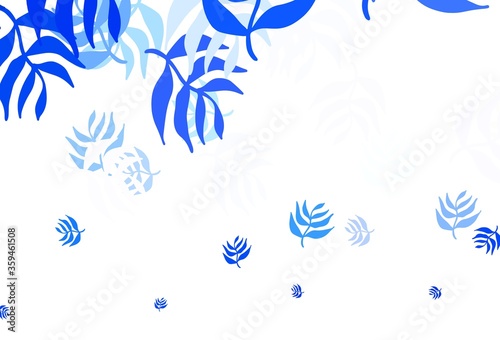Light BLUE vector natural background with leaves.