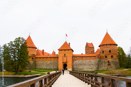 Trakai castle in the Vilnius county, Unesco world heritage list, Island on the Galve lake. Red stone castle.