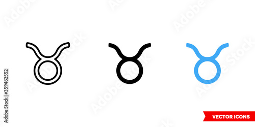 Taurus icon of 3 types. Isolated vector sign symbol.