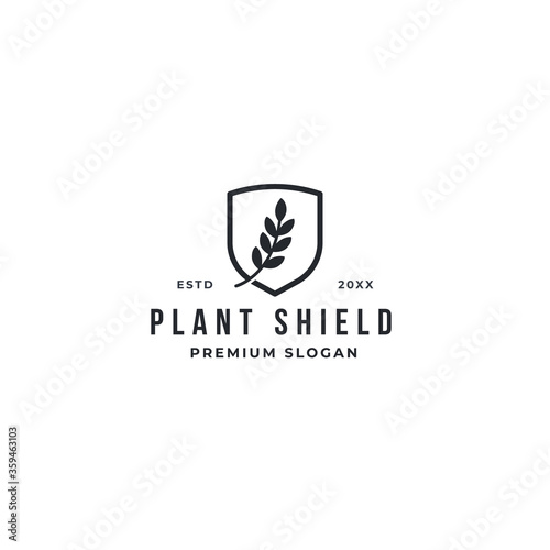 Creative Leaves Plant Shield Logo Design Symbol Vector Illustration. premium design