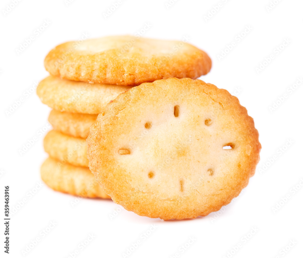 Cracker isolated on white background. Dry cracker cookies isolated. Salty snacks isolated. Top view. Cracker isolated on white background. Dry cracker cookies isolated. Salty snacks isolated. Top view.
