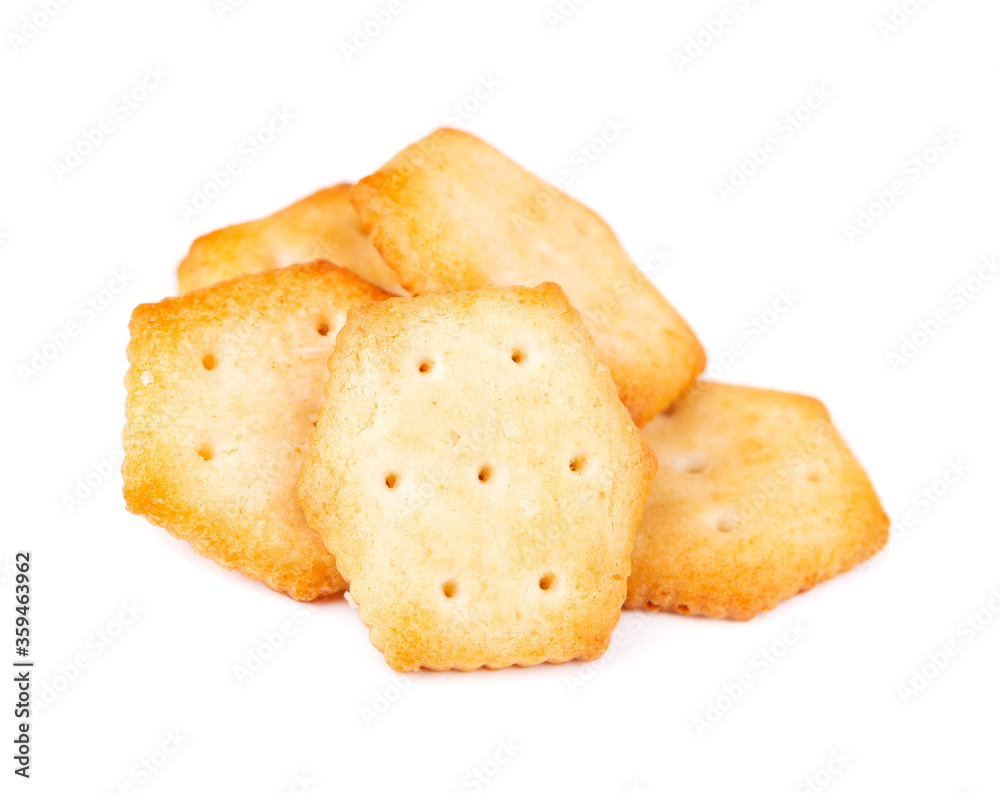 Cracker isolated on white background. Dry cracker cookies isolated. Salty snacks isolated. Top view. Cracker isolated on white background. Dry cracker cookies isolated. Salty snacks isolated. Top view.