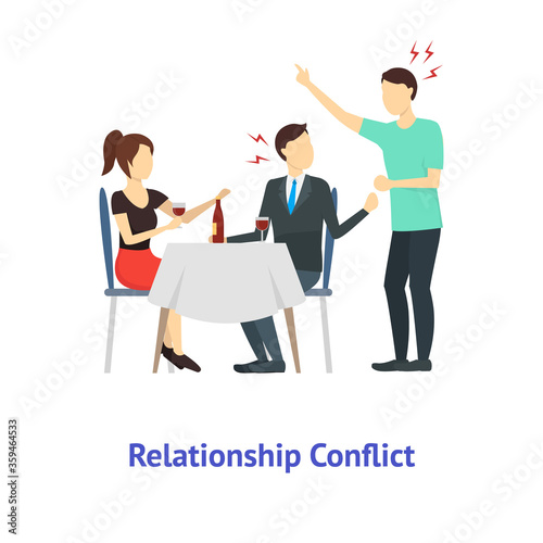 Cartoon Color Characters People Relationship Conflict. Vector