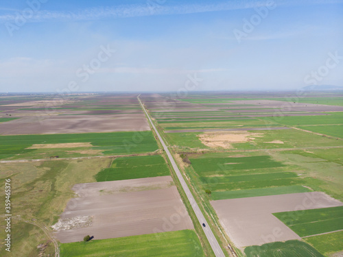 The road through the fields. Aerial photography.