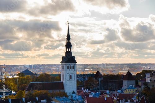 City view of Tallinn. Buildings and architecture exterior view in old town of Tallinn.