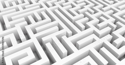 Labyrinth 3D Vector. Maze game. Classic box labyrinth in white color and high walls. Gray maze for Your business project. Vector Illustration