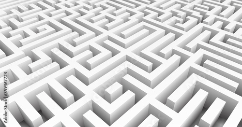 Labyrinth 3D Vector. Maze game. Classic box labyrinth in white color and high walls. Gray maze for Your business project. Vector Illustration