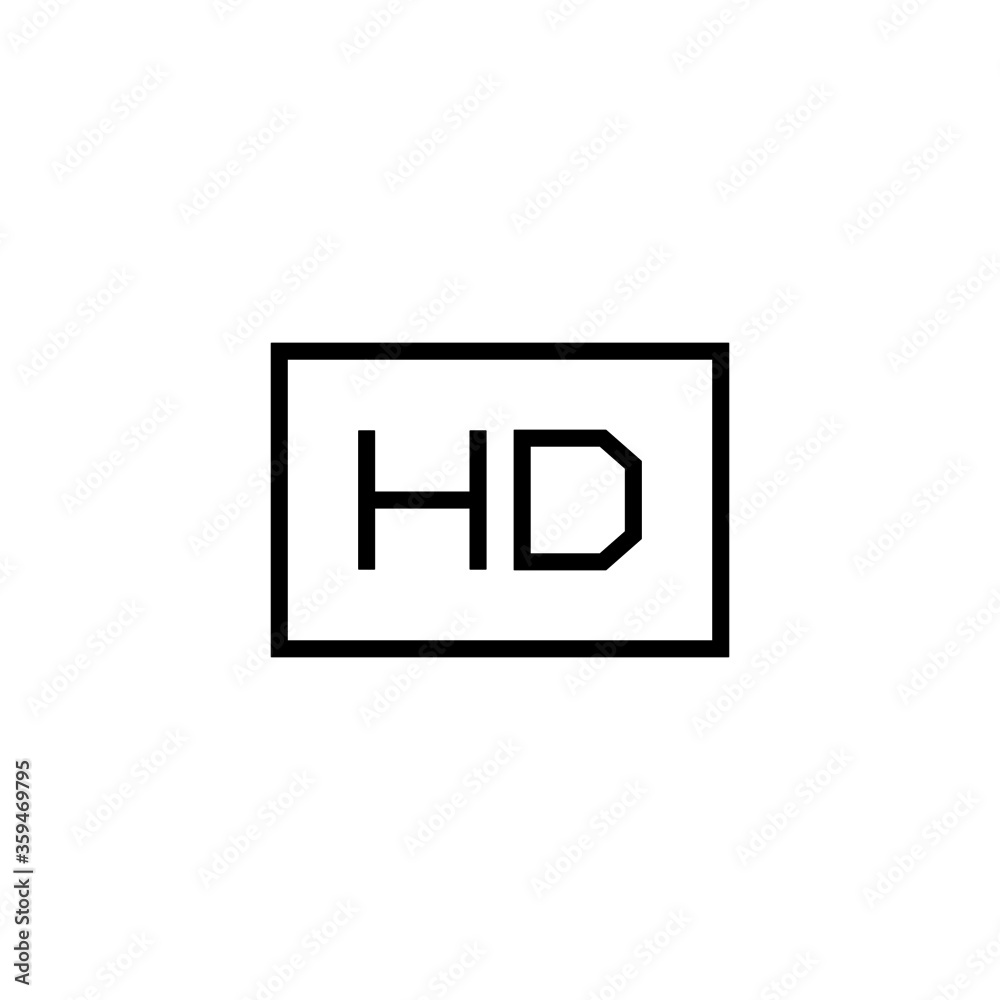 HD - High Definition Icon in black line style icon, style isolated on white background