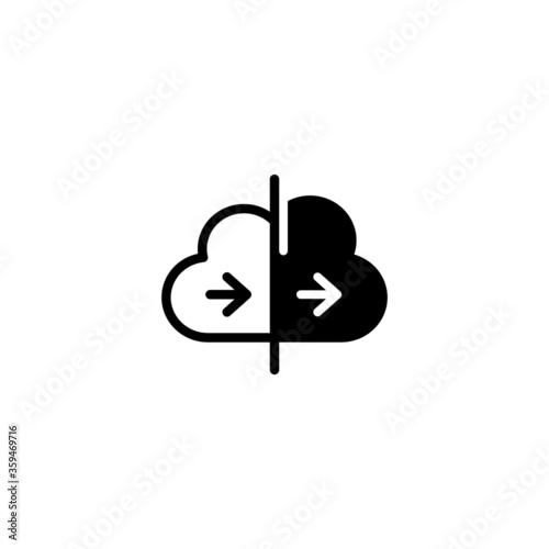 Cloud mirroring icon. Data migration icon in black flat glyph, filled style isolated on white background