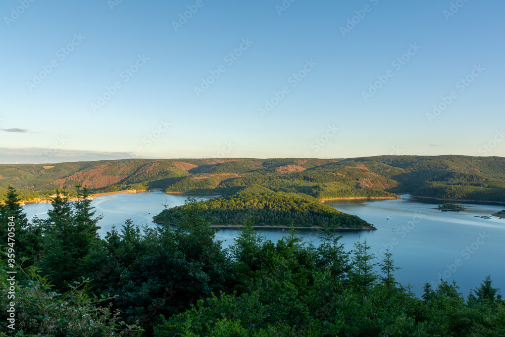 View of Rursee and Schwammenauel in Eifel National Park, Germany