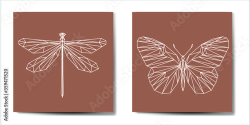 vector illustration of abstract background with lines. dragonfly, Butterfly, bird, wing, fly, perfect for creating logos for jewelry company, corporate identity, printing on fabric and posters