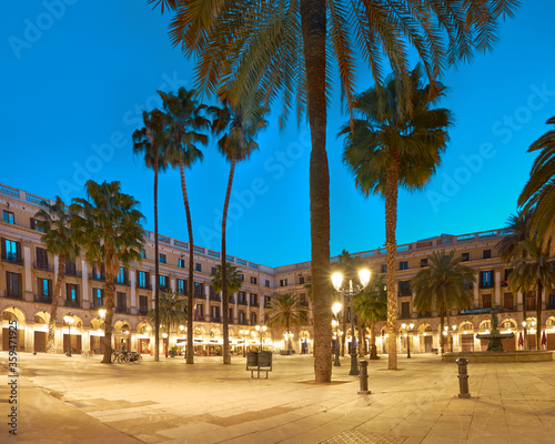 Photography Barcelona at night in golden light and blue