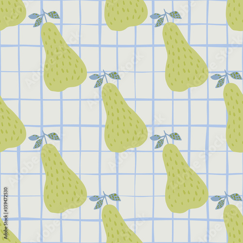 Vintage pears seamless pattern on line background. Juicy fruit wallpaper. Vector illustration.