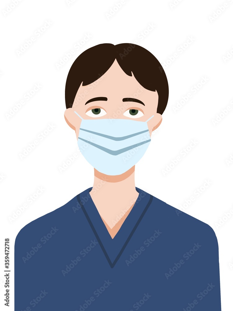 Men with a mask illustration. Doctor with a mask. Doctor drawing. Coronavirus mask