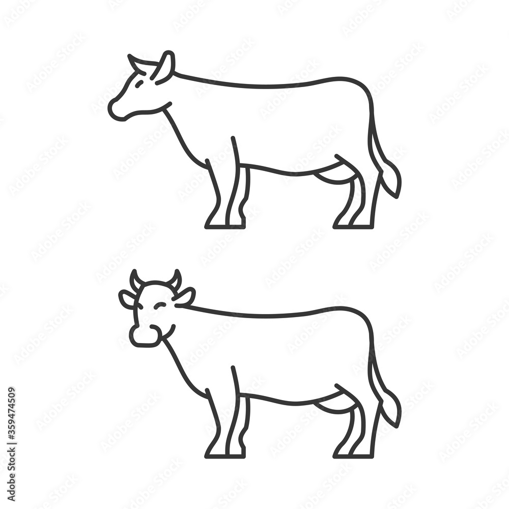 Cow Icons on White Background. Line Style Vector