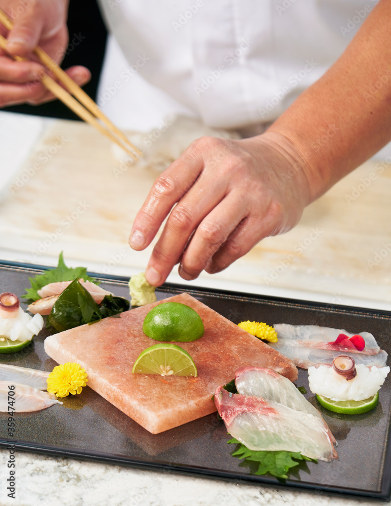 Sashimi Platter with Himalayan Rock Salt, Premium Sashimi prepared by chef  