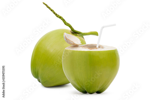 green coconut isolated on white background, Refreshing concept