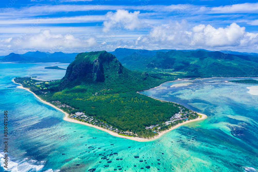 Aerial view of Mauritius island panorama and famous Le Morne Brabant ...