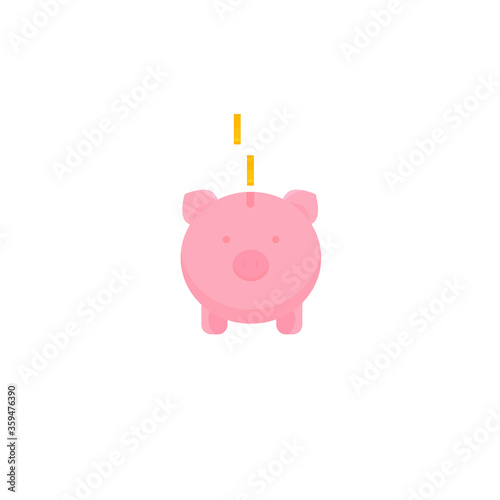 This is a piggy bank with coins in a flat style. 