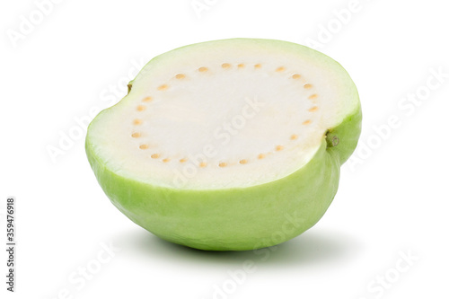 Guava with leaf isolated on white background Fruit with sweet flavor, concept Fresh from garden. photo