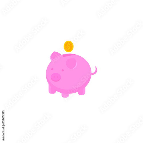 This is a piggy bank with coins in flat style isolated on white background.