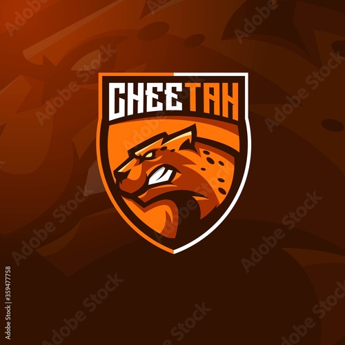Cheetah mascot logo design with modern illustration concept style for badge, emblem and t shirt printing. Angry Cheetah illustration for sport and e-sport team.
