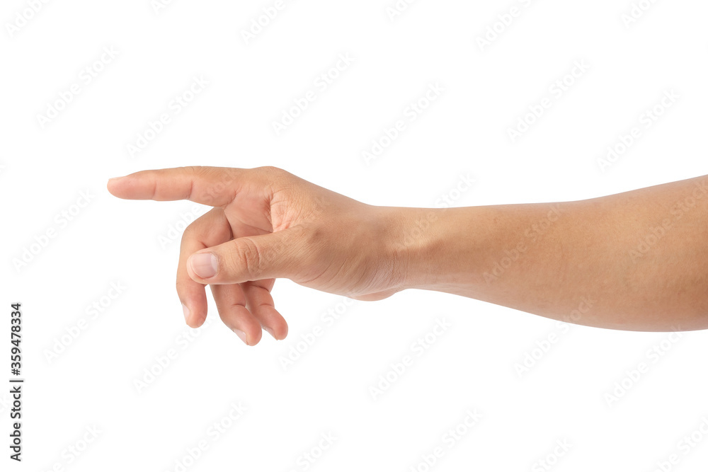 Hand pointing isolated on white background.