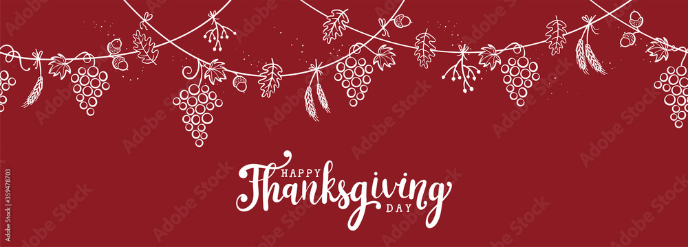 Lovely hand drawn Thanksgiving garland, horizontal seamless, great for textiles, banners, wallpapers, cards - vector design