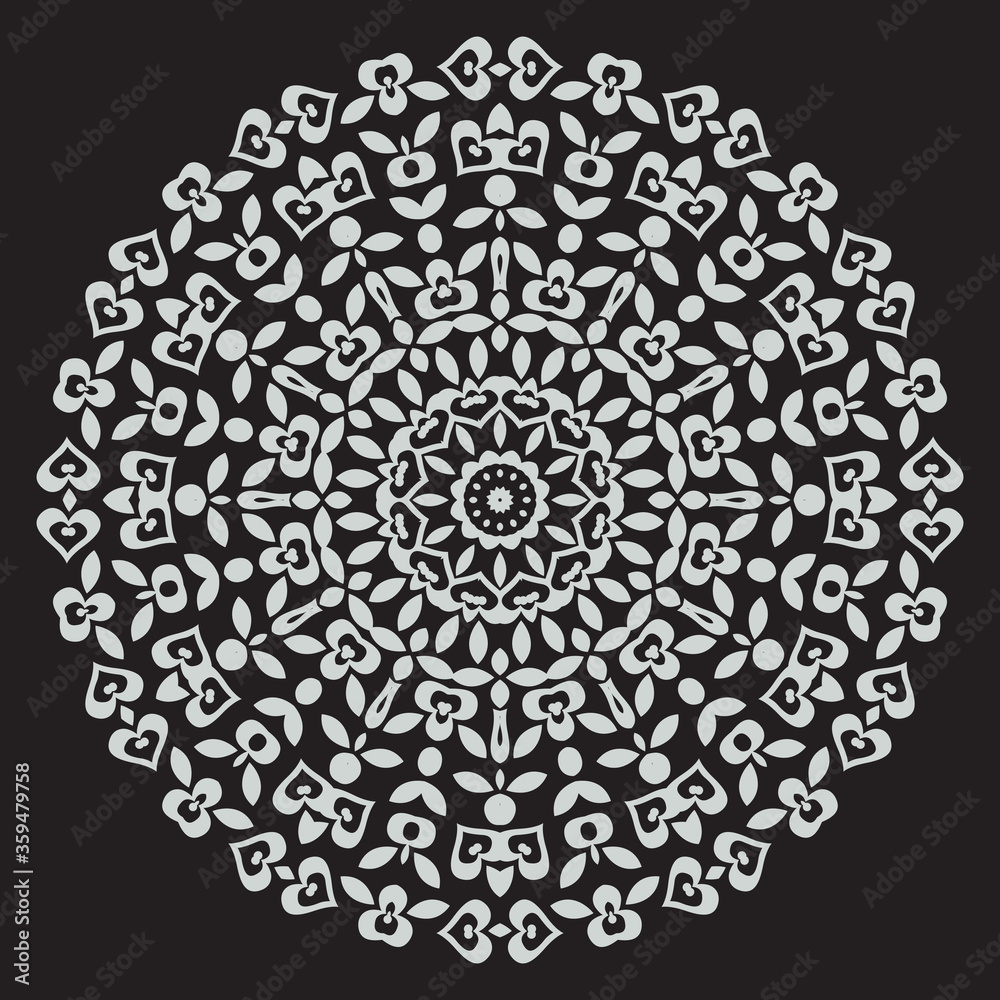 Mandala Pattern in black background.Editable Color.