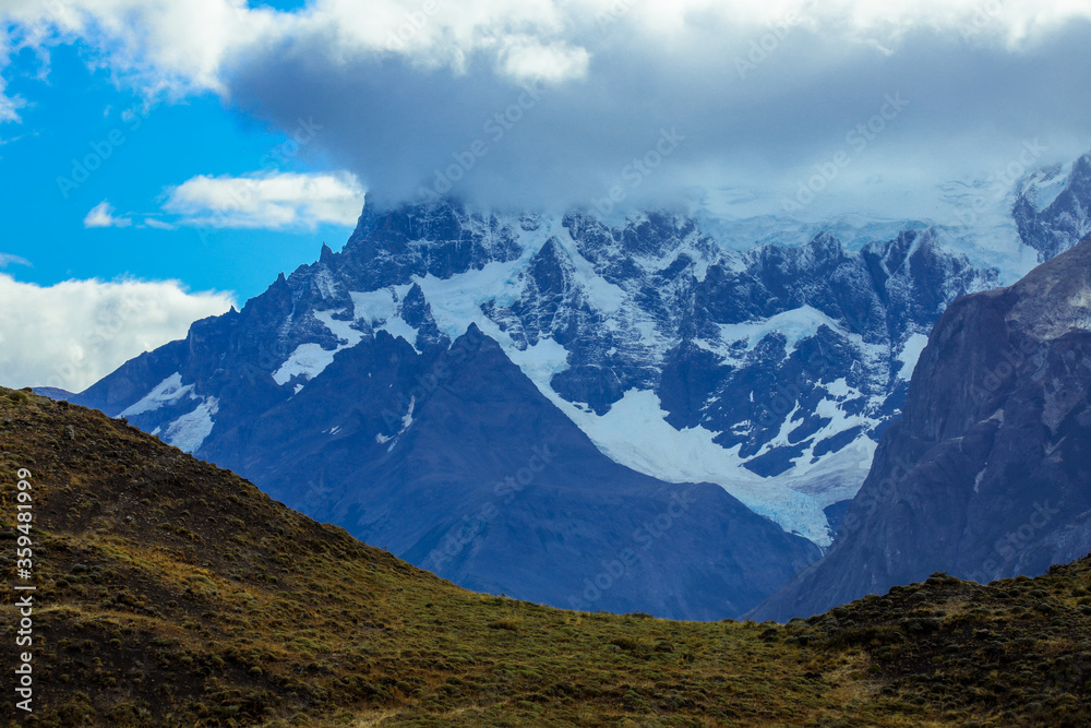 Close up View to the Mountain Peaks in Torres Del Paine National Park, Patagonia, Chile