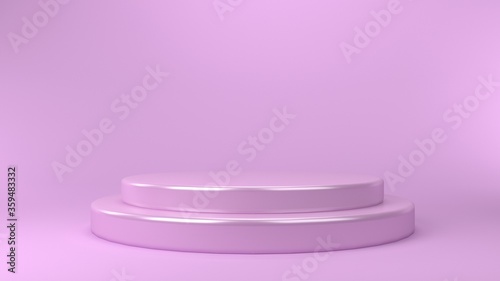 Shiny white round pedestal podium. Abstract high quality 3d concept illuminated pedestal by spotlights on white background. Futuristic background can be add on banners flyers ro web. 3d render. © Ilya