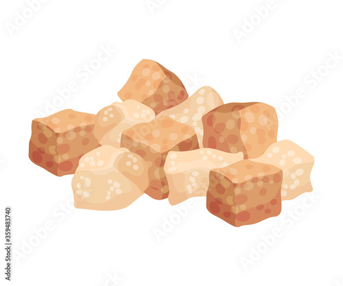 Pile of Brown Sugar Cubes as Sweetener for Tea and Coffee Vector Illustration