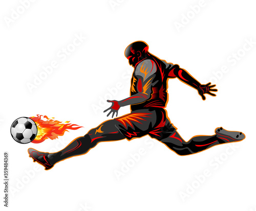 Forward attacks. Soccer striker