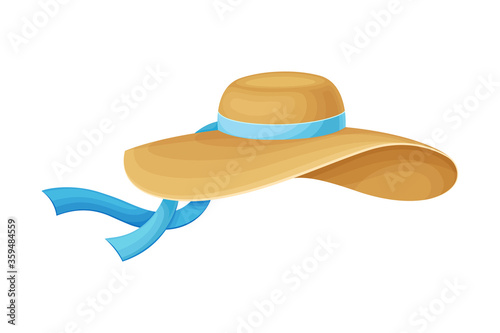 Wide Brimmed Female Hat with Silk Ribbon Vector Illustration