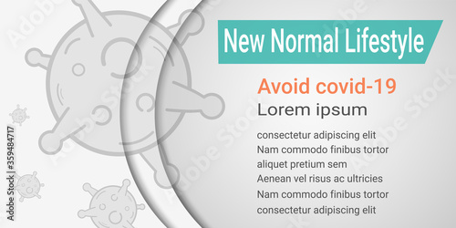 virus design on white or grey paper cut background. new normal lifestyle. avoid covid-19 infection. prevent outbreak of the coronavirus. change and adaptation 
of routine. space for text.