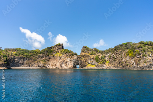 Beautiful view of the Ponta da Sapata rocks from the sea at Fernando de Noronha  a Unesco World Heritage site  Pernambuco  Brazil