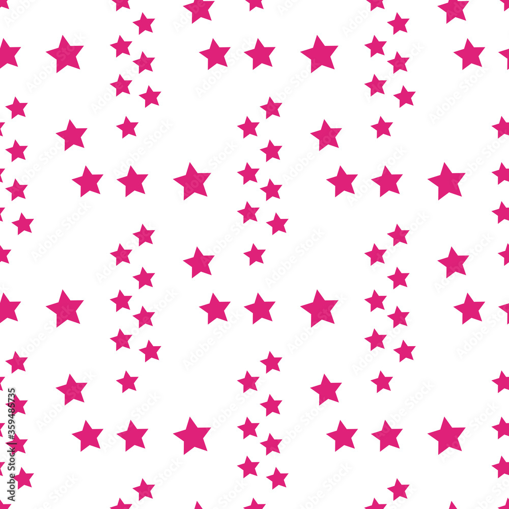 Seamless pattern with bright pink stars on white background for fabric, textile, clothes, tablecloth and other things. Vector image.