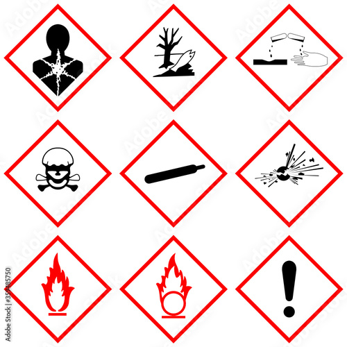 GHS label safety vector sign set isolated on white background  Industrial chemical warning symbol