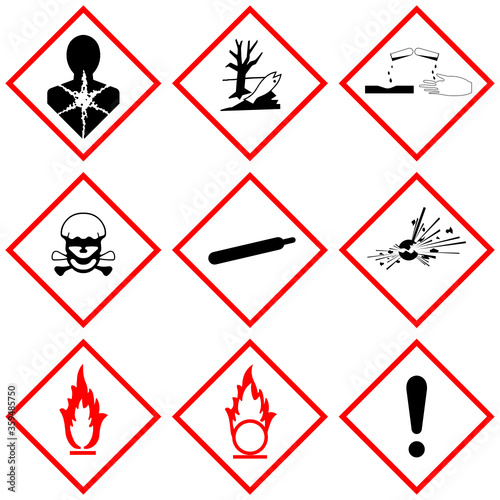 GHS label safety vector sign set isolated on white background ,Industrial chemical warning symbol